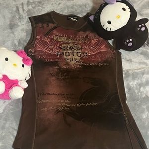 Y2K/Skinny Minnie/brown/Graphic/Sleeveless Top